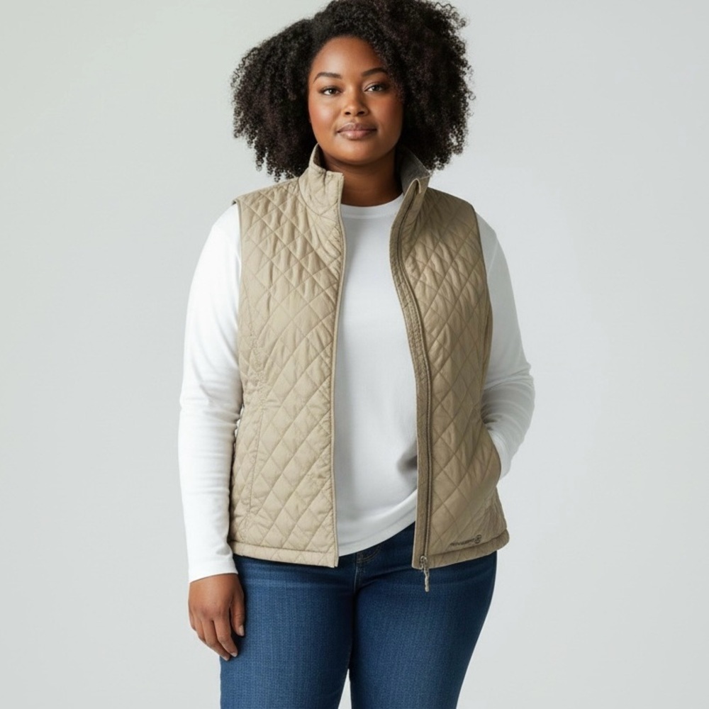 Free Country Reversible Full Zip Vest in Quilted Tan Women's Size XL